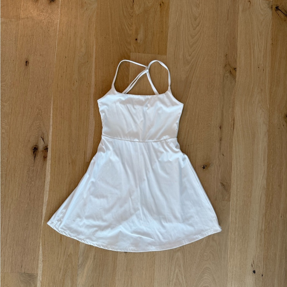 OYS Women’s Summer Casual Spaghetti Strap Mini Dress w/ Built-In Shorts - White